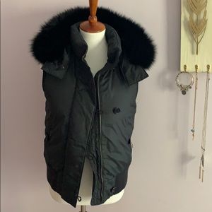 Theory puffer vest with fur trim